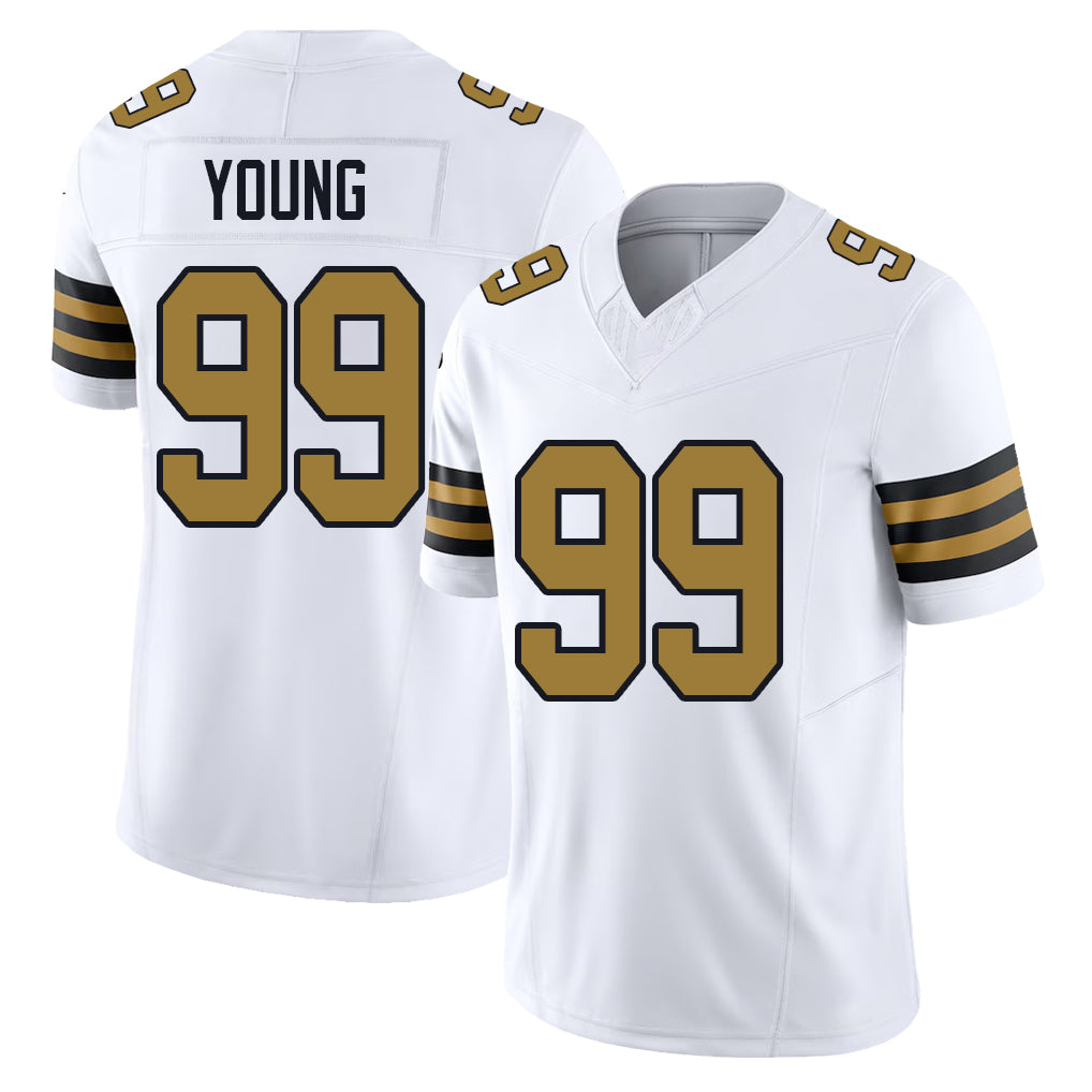 New Orleans #99 Young Player Football V Neck Short Sleeve White Jersey Chase For Men Youth Women Gift