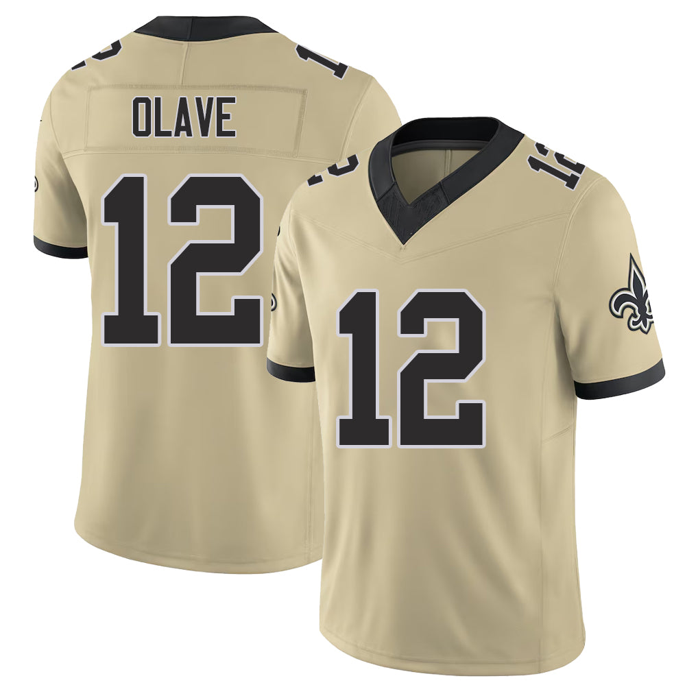 New Orleans #12 Chris Player Football V Neck Short Sleeve Gold Jersey Olave For Men Youth Women Gift