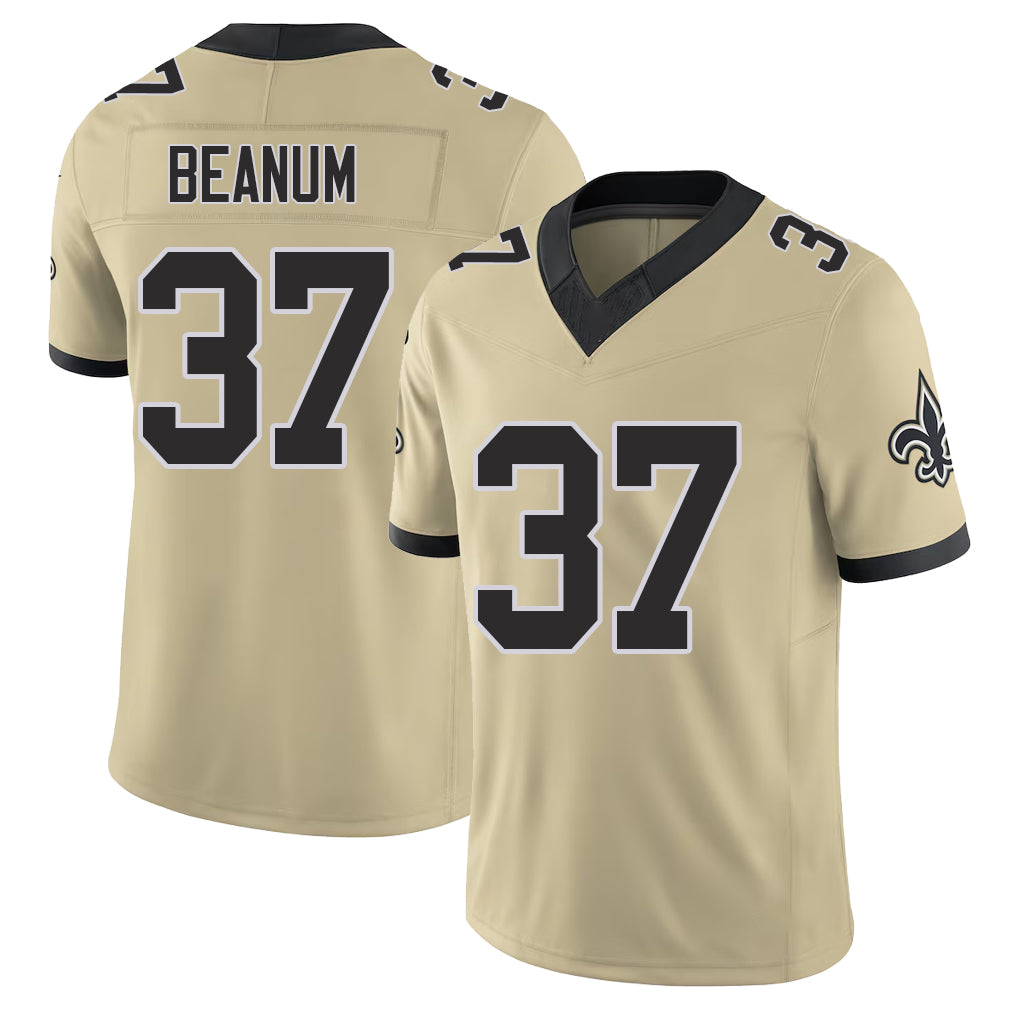 New Orleans #37 Dalys Player Football V Neck Short Sleeve Gold Jersey Beanum For Men Youth Women Gift