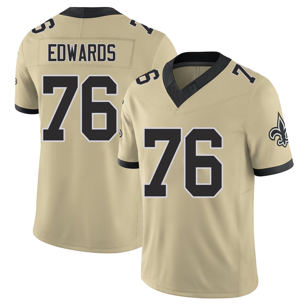 New Orleans #76 David Player Football V Neck Short Sleeve Gold Jersey Edwards For Men Youth Women Gift