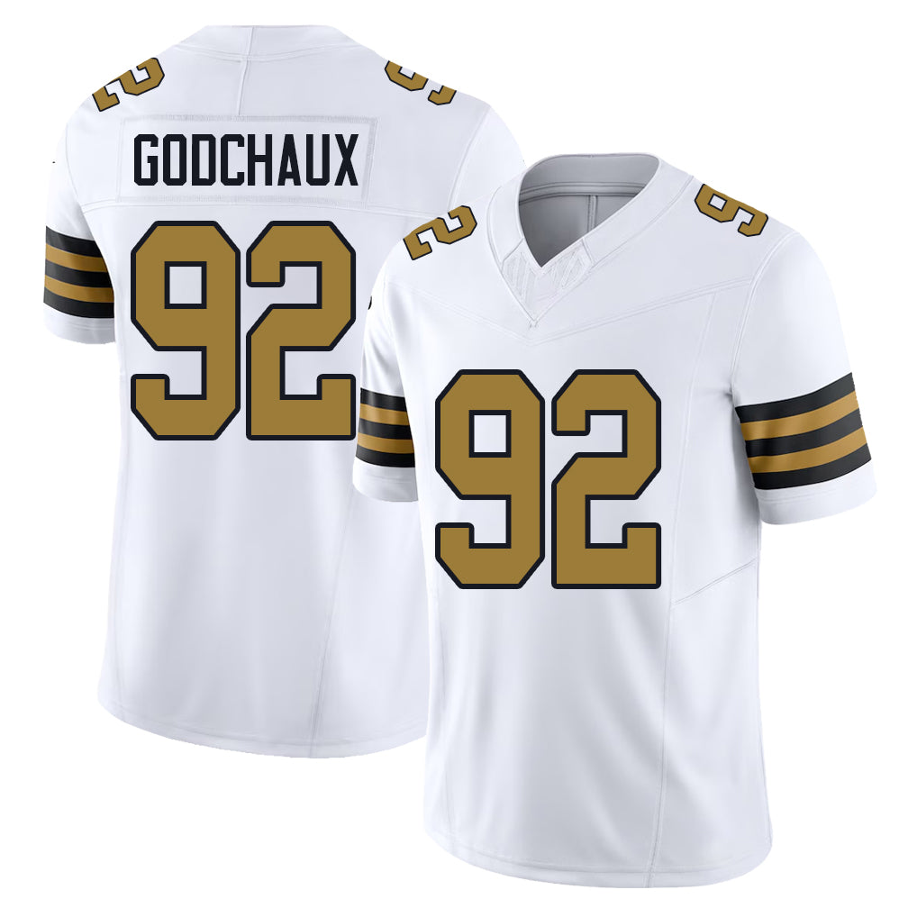 New Orleans #92 Davon Player Football V Neck Short Sleeve White Jersey Godchaux For Men Youth Women Gift