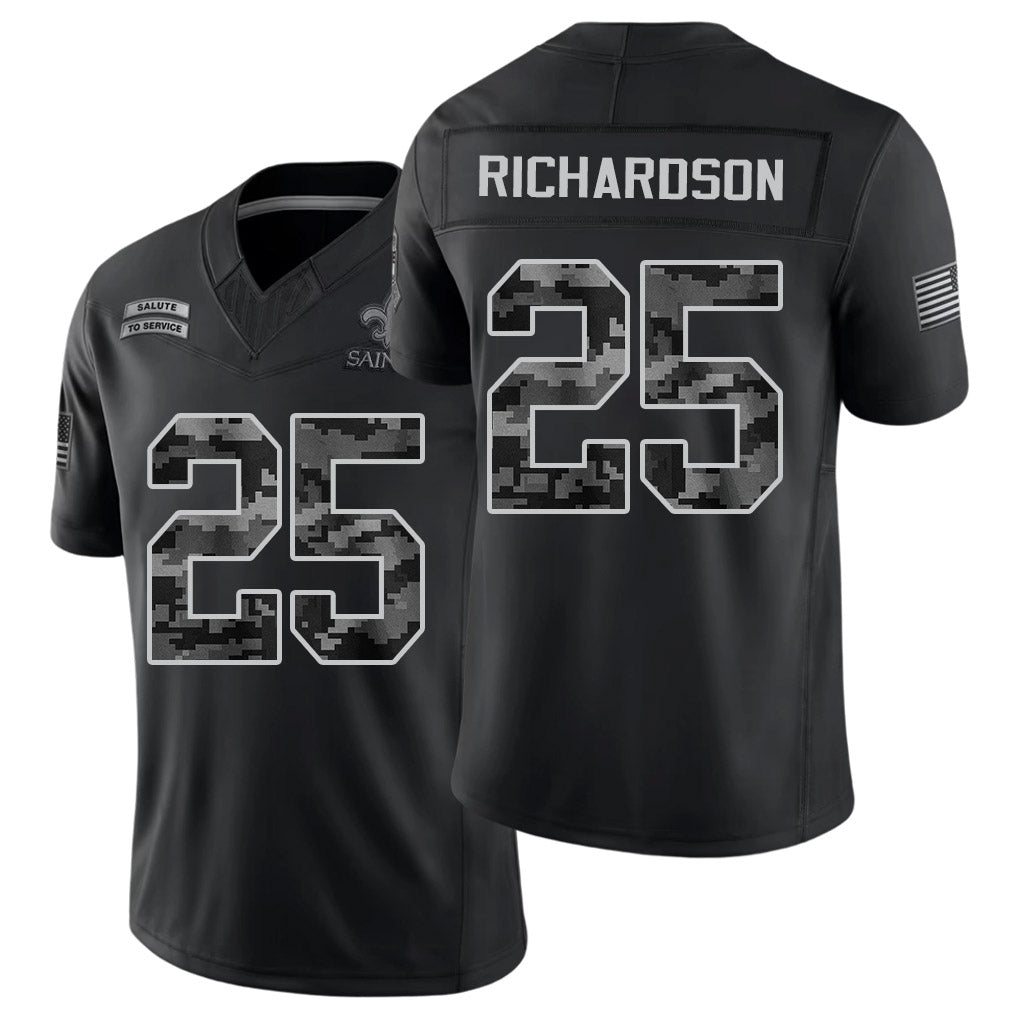 New Orleans #25 Richardson Player Football V Neck Short Sleeve Black Jersey Decamerion For Men Youth Women Gift