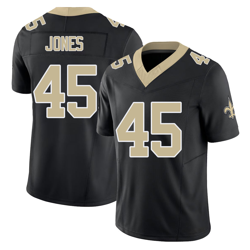 New Orleans #45 Deion Player Football V Neck Short Sleeve Black Jersey Jones For Men Youth Women Gift