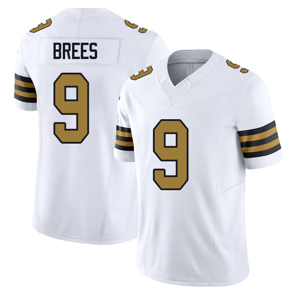 New Orleans #9 Brees Player Football V Neck Short Sleeve White Jersey Drew For Men Youth Women Gift