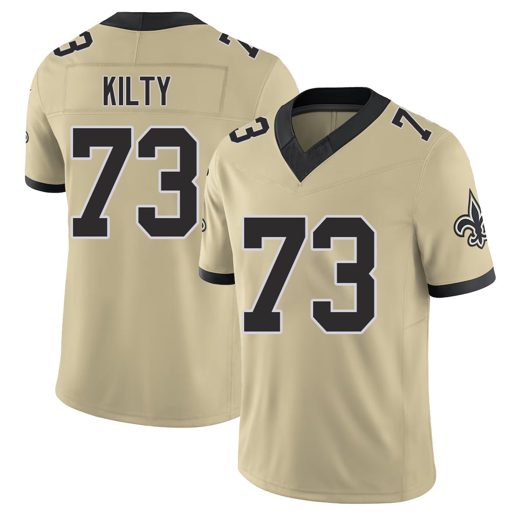 New Orleans #73 Easton Player Football V Neck Short Sleeve Gold Jersey Kilty For Men Youth Women Gift