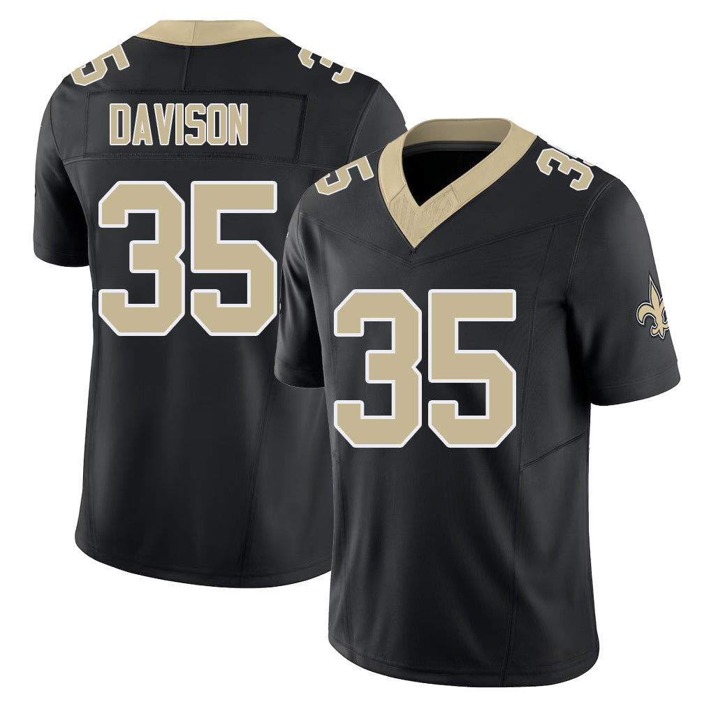 New Orleans #35 Elliott Player Football V Neck Short Sleeve Black Jersey Davison For Men Youth Women Gift