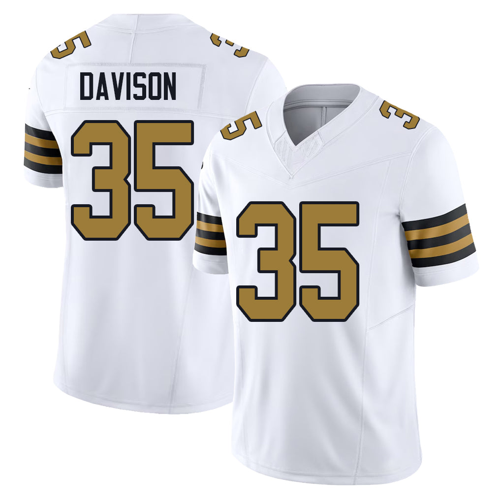 New Orleans #35 Elliott Player Football V Neck Short Sleeve White Jersey Davison For Men Youth Women Gift