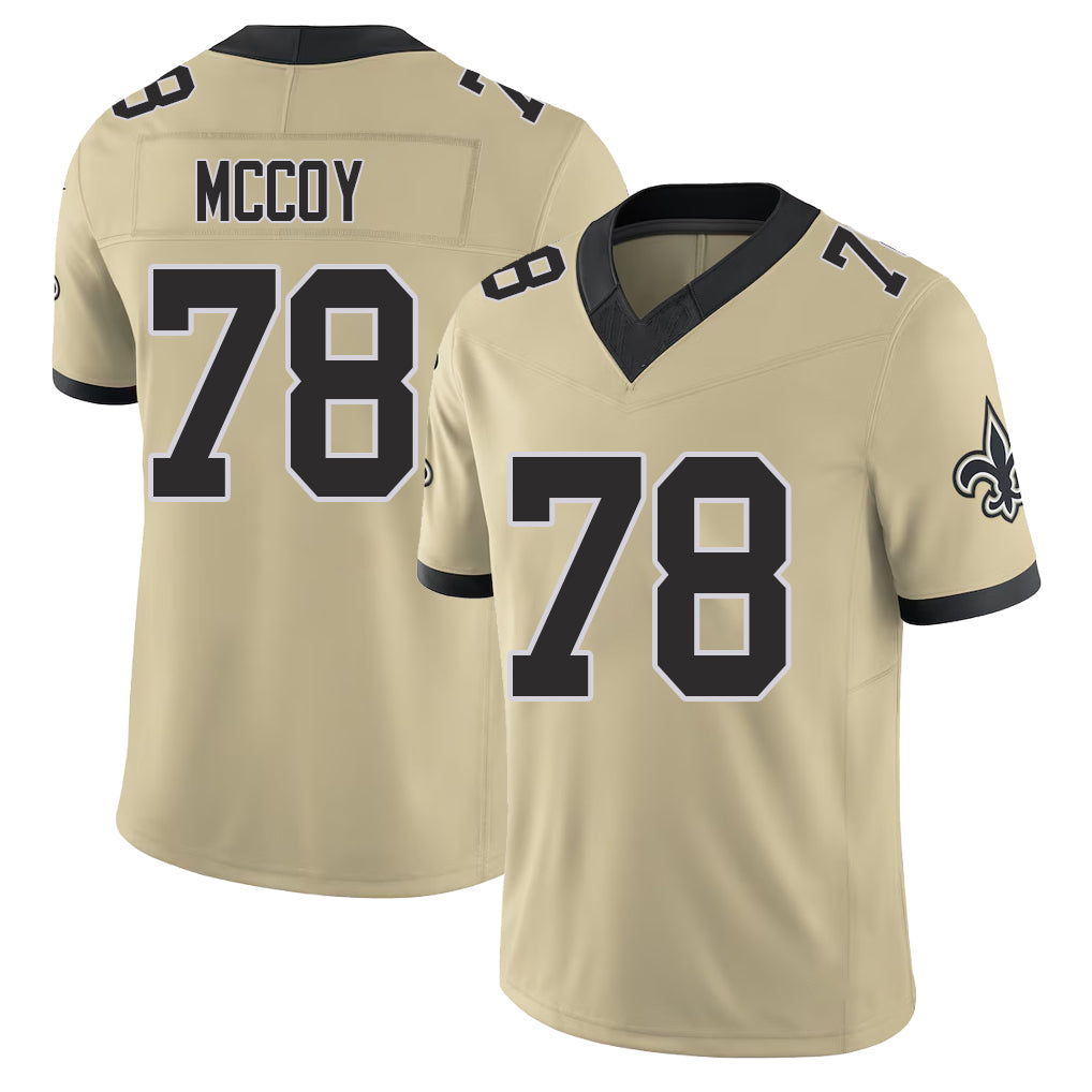 New Orleans #78 Erik Player Football V Neck Short Sleeve Gold Jersey McCoy For Men Youth Women Gift