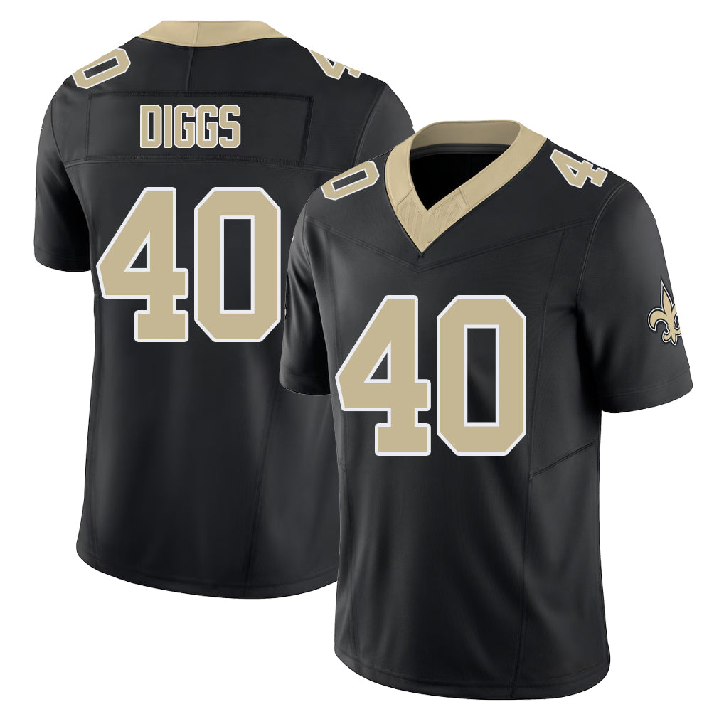 New Orleans #40 Fadil Player Football V Neck Short Sleeve Black Jersey Diggs For Men Youth Women Gift