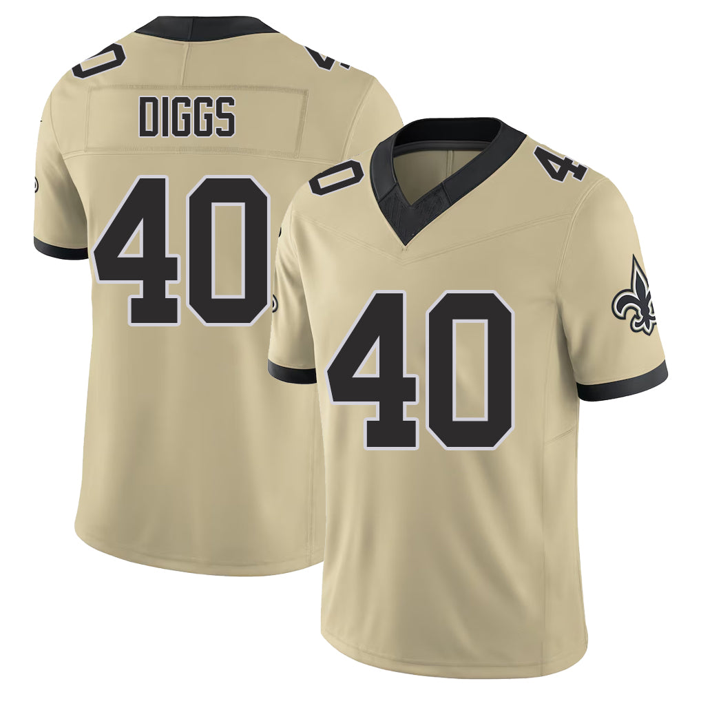 New Orleans #40 Fadil Player Football V Neck Short Sleeve Gold Jersey Diggs For Men Youth Women Gift