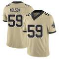 New Orleans #59 Garrett Player Football V Neck Short Sleeve Gold Jersey Nelson For Men Youth Women Gift