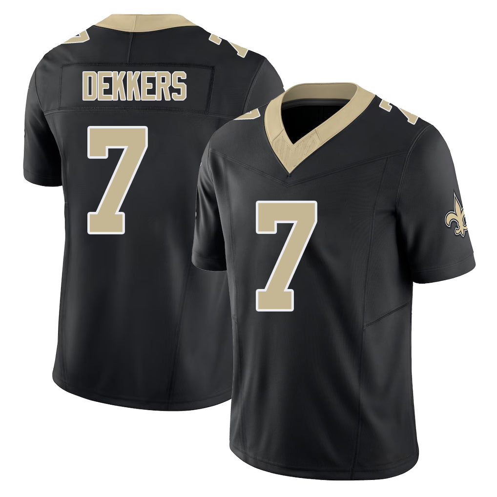 New Orleans #7 Hunter Player Football V Neck Short Sleeve Black Jersey Dekkers For Men Youth Women Gift