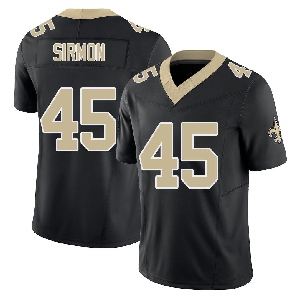 New Orleans #45 Jackson Player Football V Neck Short Sleeve Black Jersey Sirmon For Men Youth Women Gift