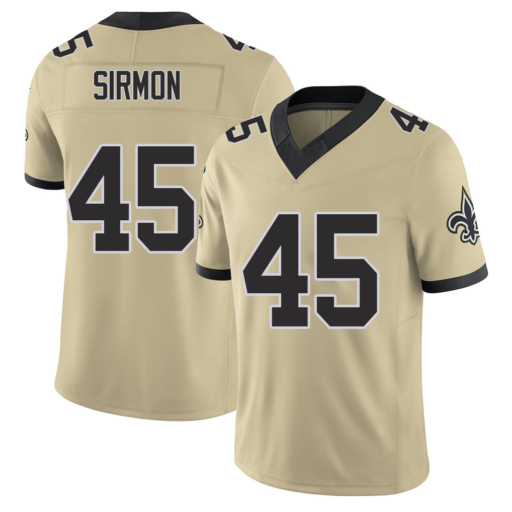 New Orleans #45 Jackson Player Football V Neck Short Sleeve Gold Jersey Sirmon For Men Youth Women Gift