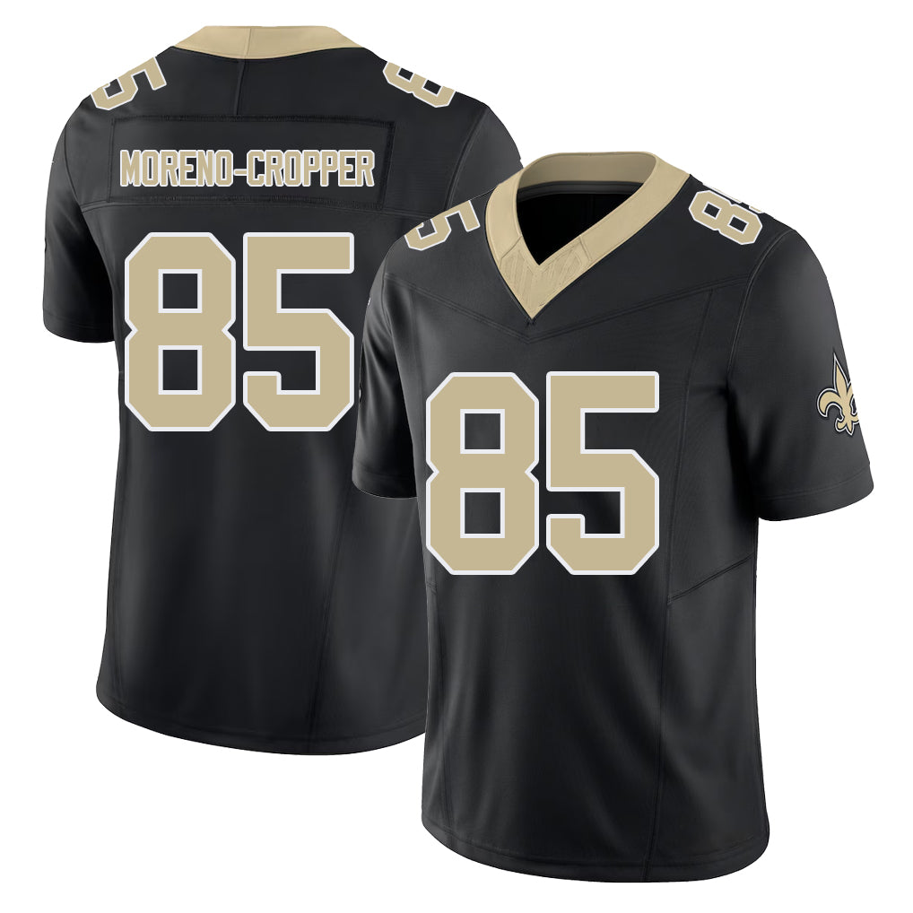 New Orleans #85 Jalen Player Football V Neck Short Sleeve Black Jersey Moreno-Cropper For Men Youth Women Gift