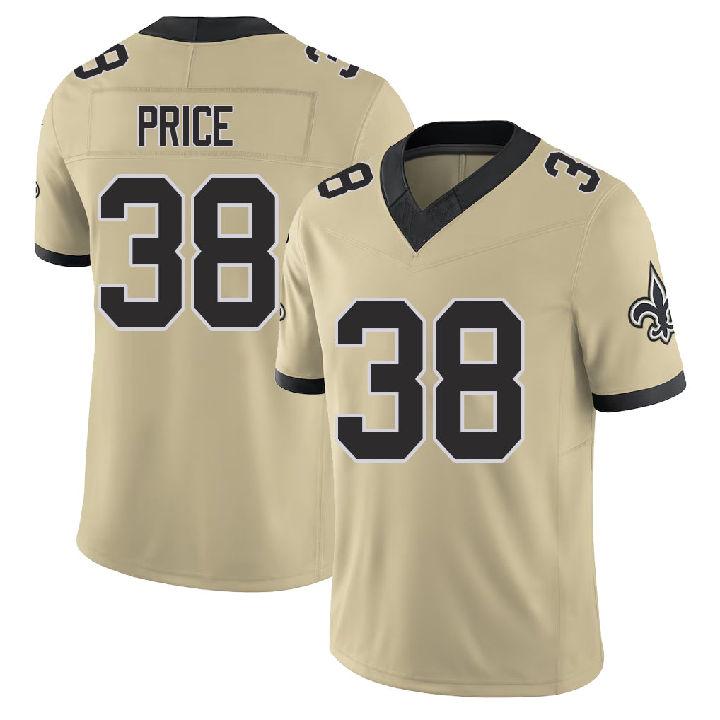 New Orleans #38 Jayden Player Football V Neck Short Sleeve Gold Jersey Price For Men Youth Women Gift