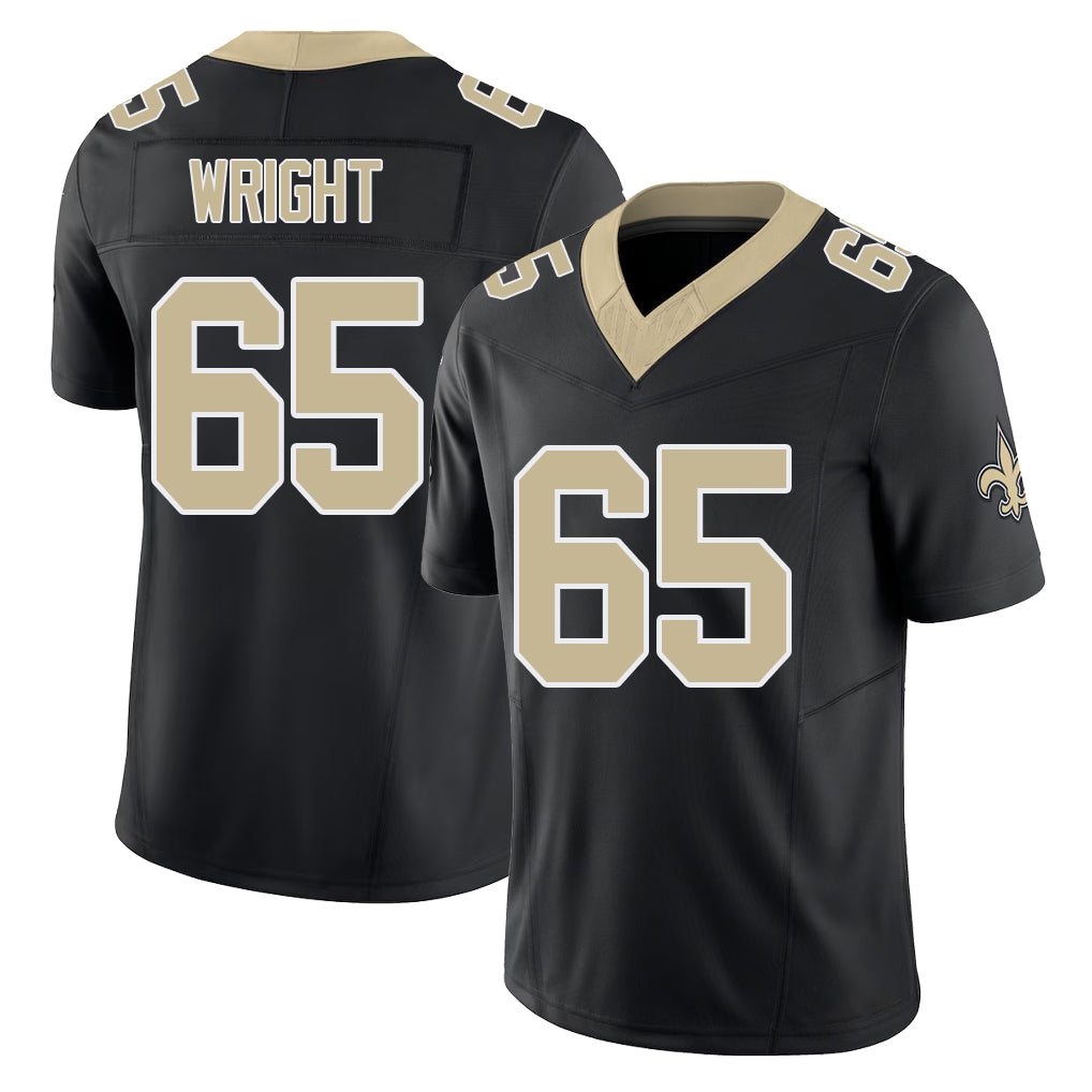 New Orleans #65 Jeremiah Player Football V Neck Short Sleeve Black Jersey Wright For Men Youth Women Gift
