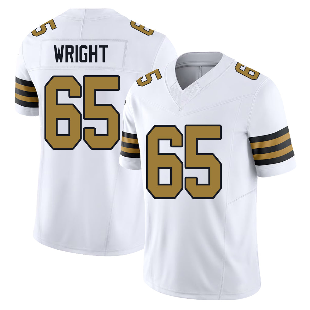 New Orleans #65 Jeremiah Player Football V Neck Short Sleeve White Jersey Wright For Men Youth Women Gift
