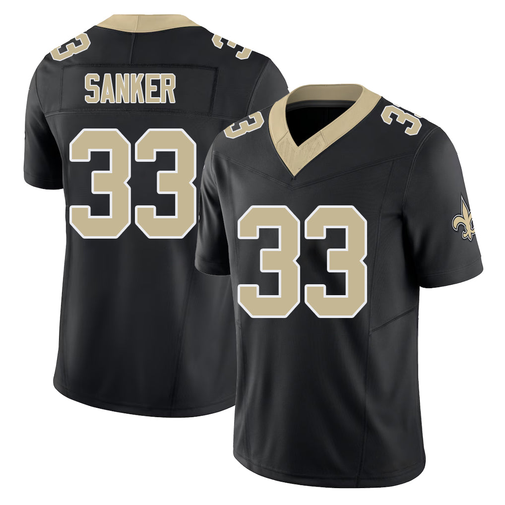 New Orleans #33 Jonas Player Football V Neck Short Sleeve Black Jersey Sanker For Men Youth Women Gift