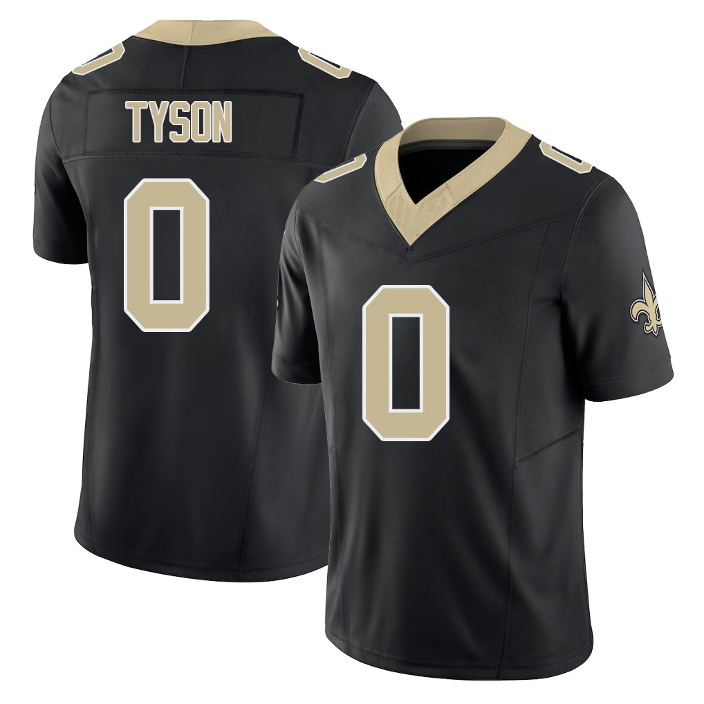 New Orleans #0 Jordyn Player Football V Neck Short Sleeve Black Jersey Tyson For Men Youth Women Gift