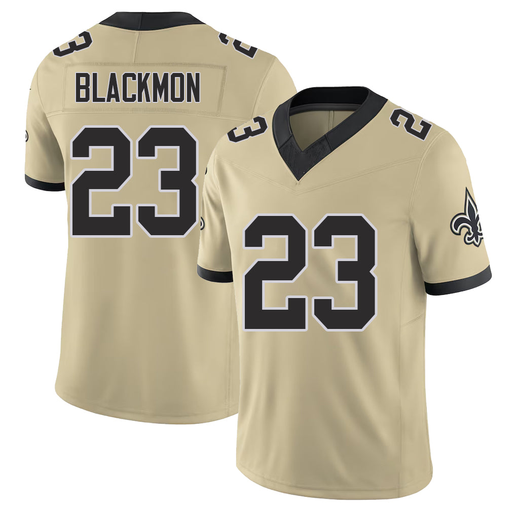 New Orleans #23 Julian Player Football V Neck Short Sleeve Gold Jersey Blackmon For Men Youth Women Gift