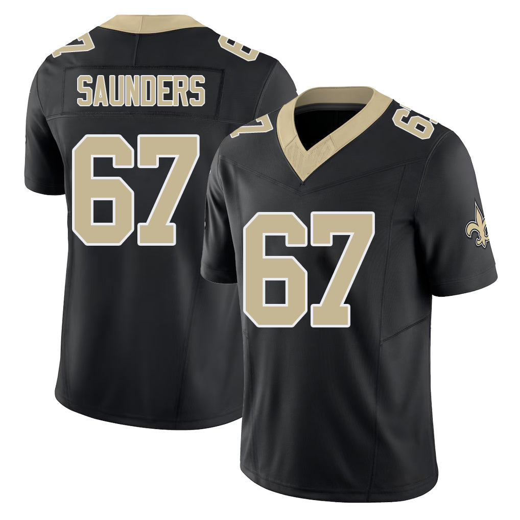 New Orleans #67 Kahlil Player Football V Neck Short Sleeve Black Jersey Saunders For Men Youth Women Gift