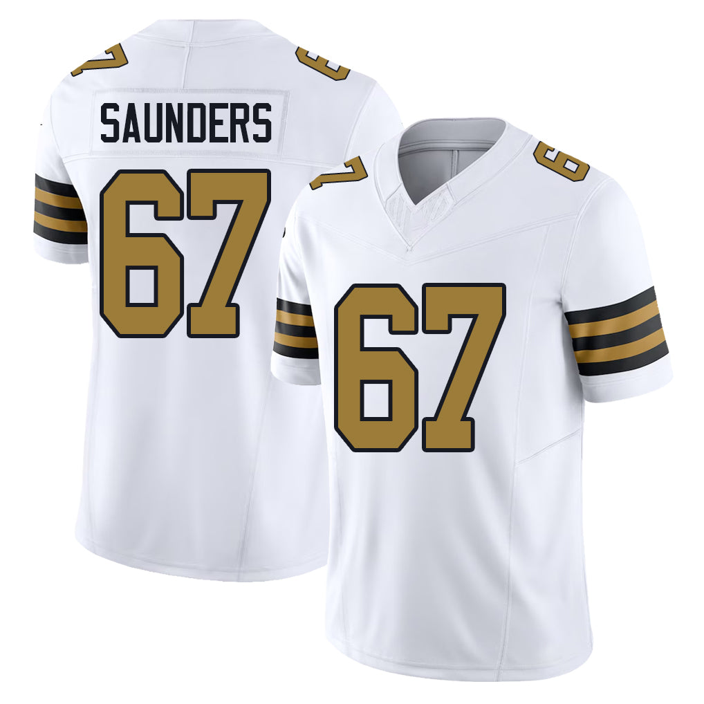 New Orleans #67 Kahlil Player Football V Neck Short Sleeve White Jersey Saunders For Men Youth Women Gift
