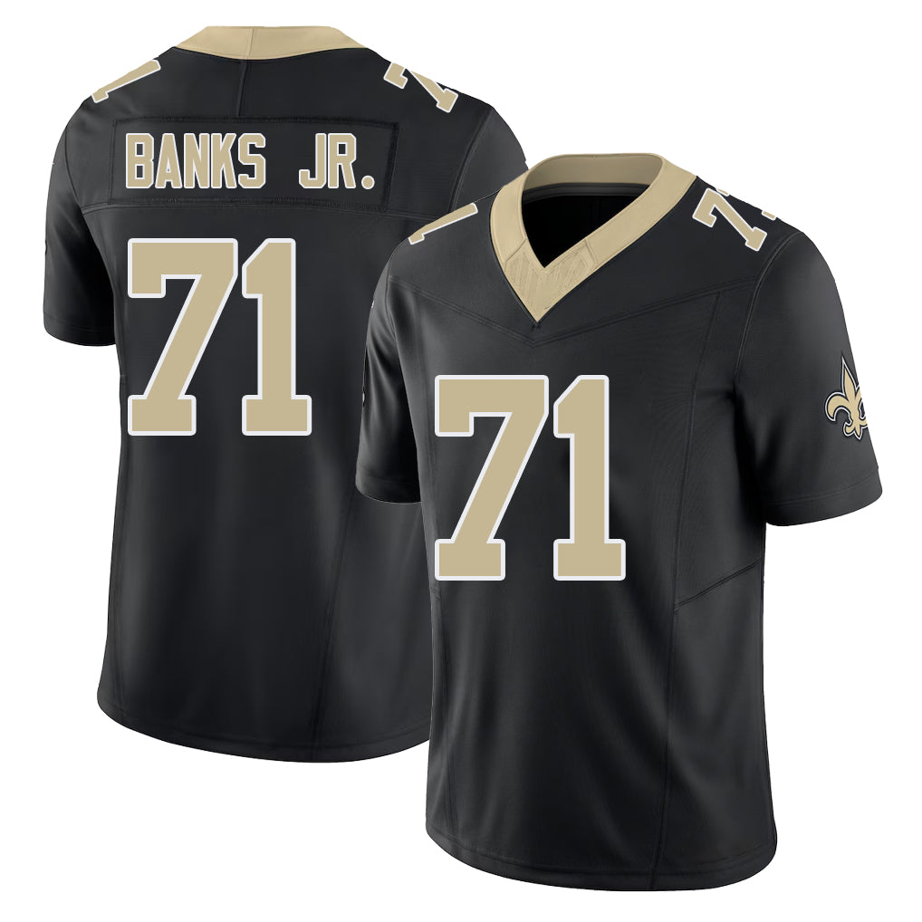 New Orleans #71 Kelvin Player Football V Neck Short Sleeve Black Jersey Banks Jr. For Men Youth Women Gift