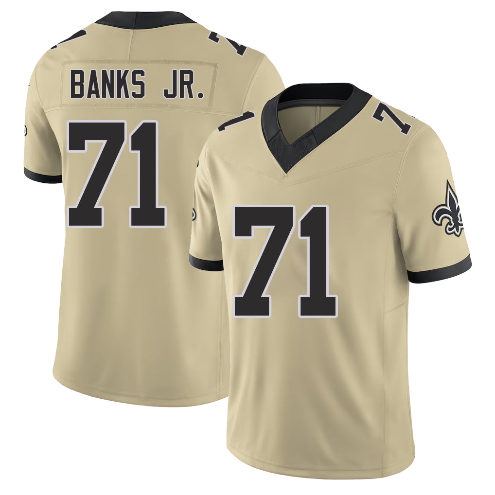 New Orleans #71 Kelvin Player Football V Neck Short Sleeve Gold Jersey Banks Jr. For Men Youth Women Gift