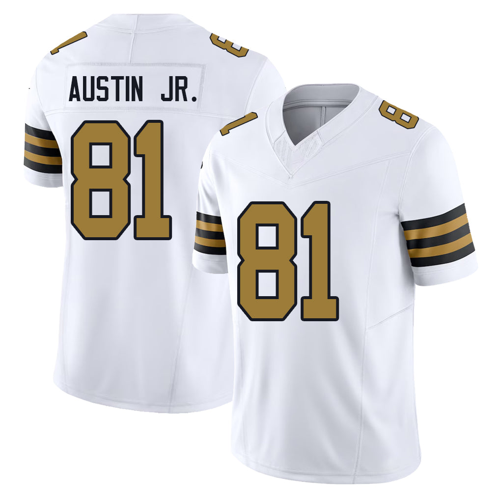 New Orleans #81 Austin Jr. Player Football V Neck Short Sleeve White Jersey Kevin For Men Youth Women Gift