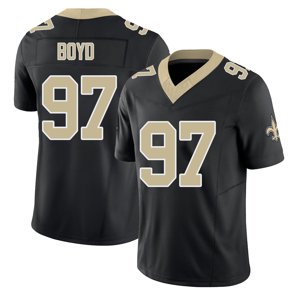 New Orleans #97 Khristian Player Football V Neck Short Sleeve Black Jersey Boyd For Men Youth Women Gift