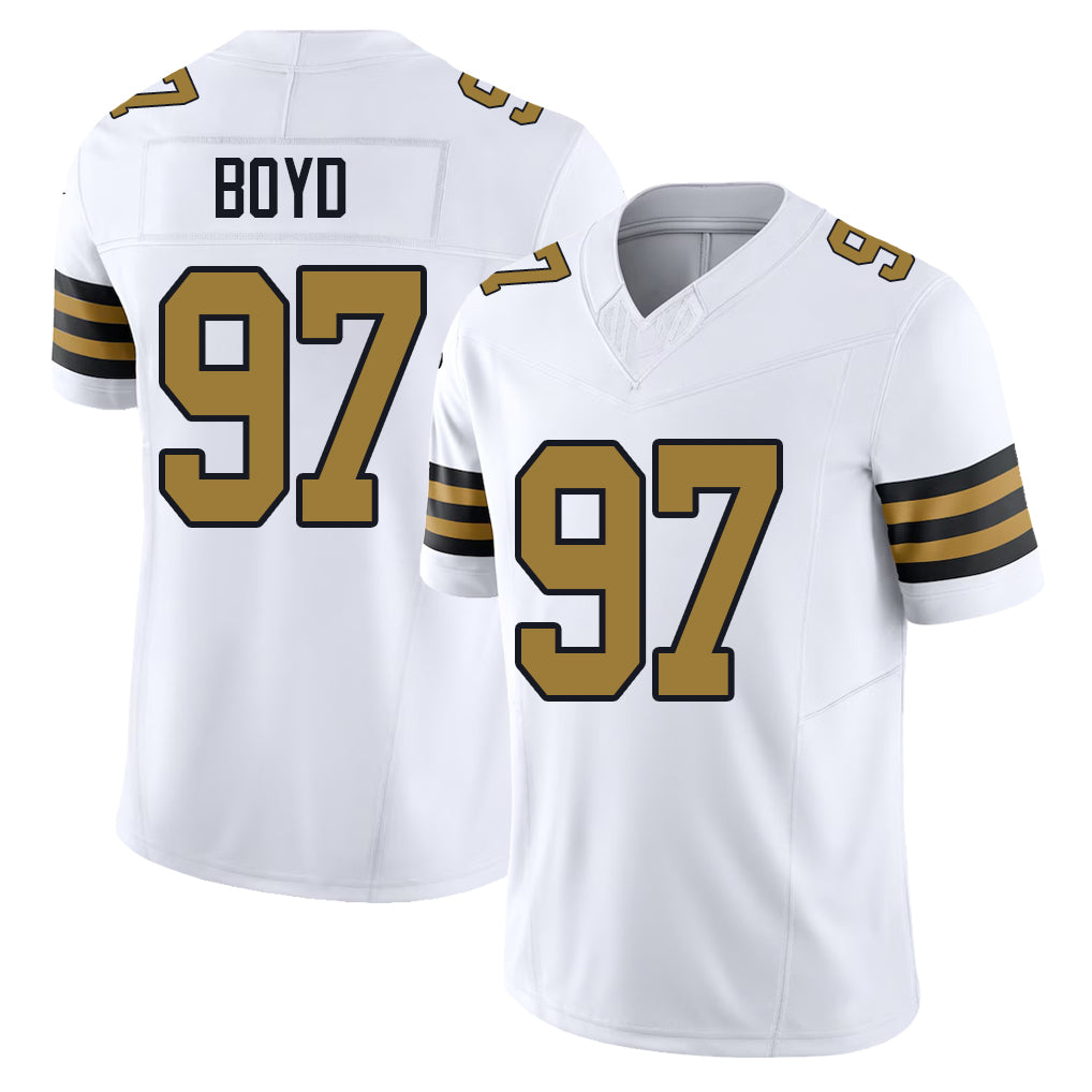 New Orleans #97 Khristian Player Football V Neck Short Sleeve White Jersey Boyd For Men Youth Women Gift