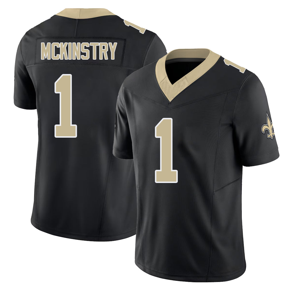 New Orleans #1 Kool-Aid Player Football V Neck Short Sleeve Black Jersey McKinstry For Men Youth Women Gift
