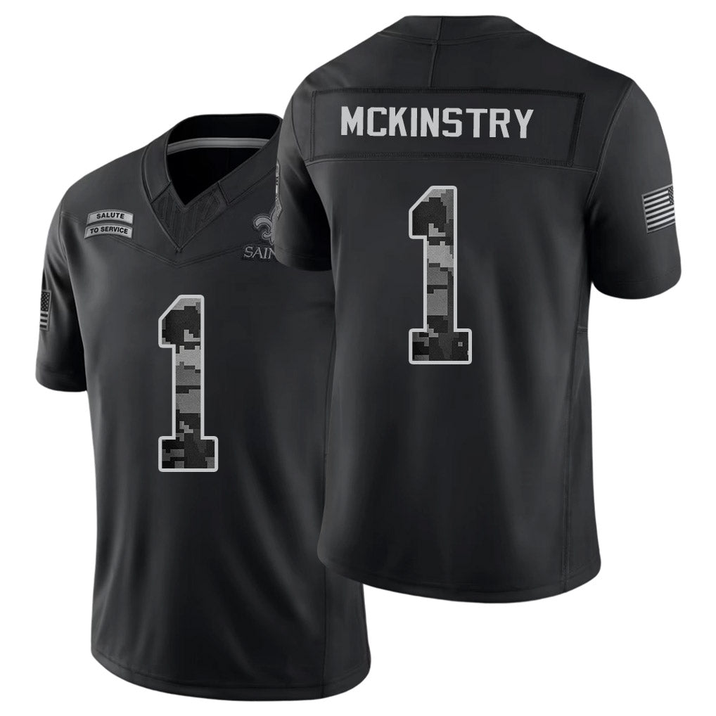 New Orleans #1 McKinstry Player Football V Neck Short Sleeve Black Jersey Kool-Aid For Men Youth Women Gift