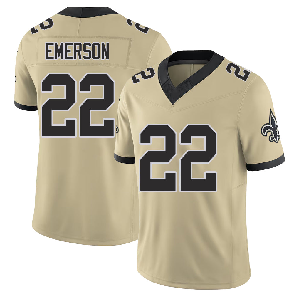 New Orleans #22 Martin Player Football V Neck Short Sleeve Gold Jersey Emerson For Men Youth Women Gift