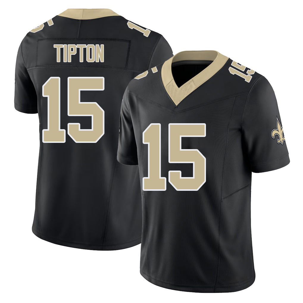 New Orleans #15 Mason Player Football V Neck Short Sleeve Black Jersey Tipton For Men Youth Women Gift