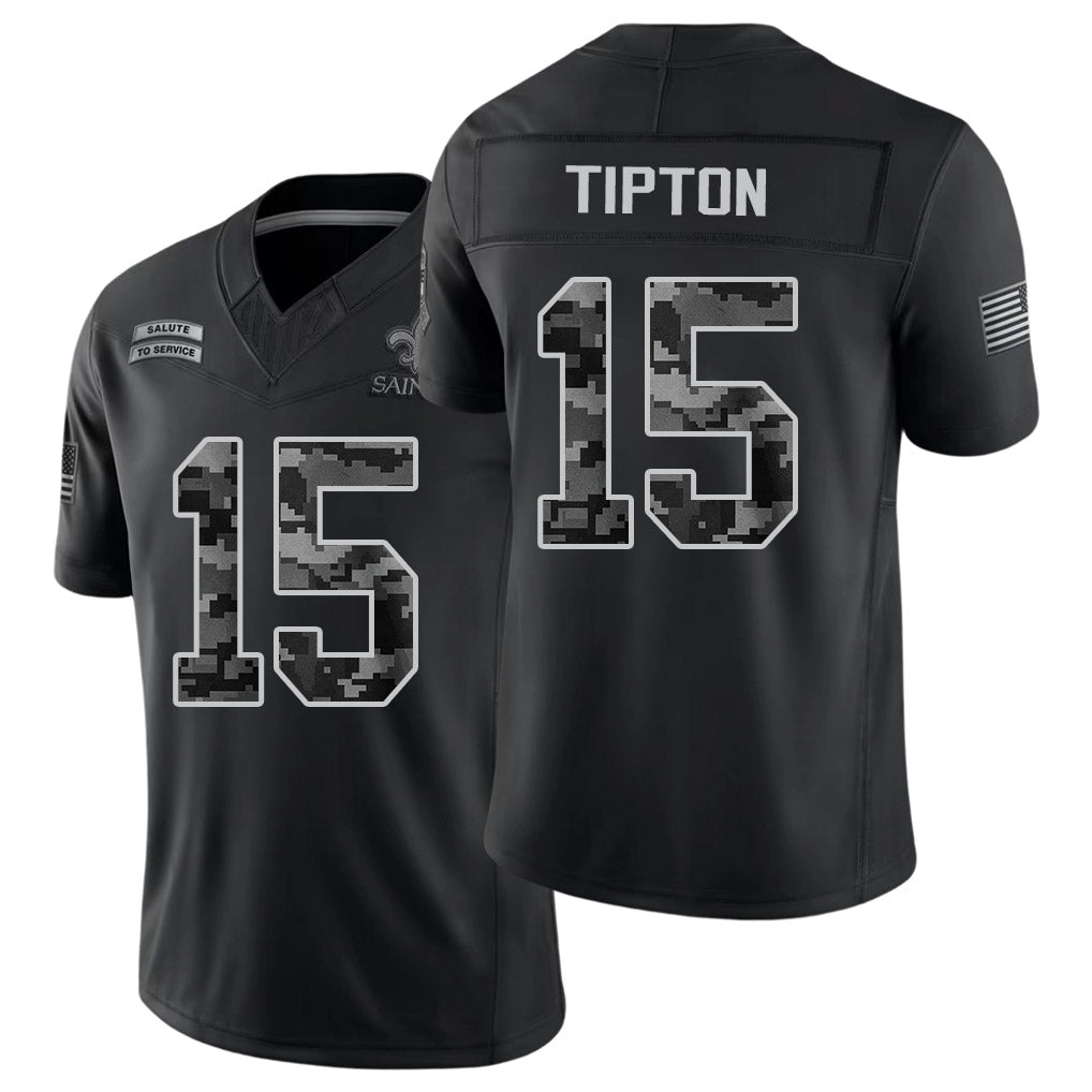 New Orleans #15 Tipton Player Football V Neck Short Sleeve Black Jersey Mason For Men Youth Women Gift