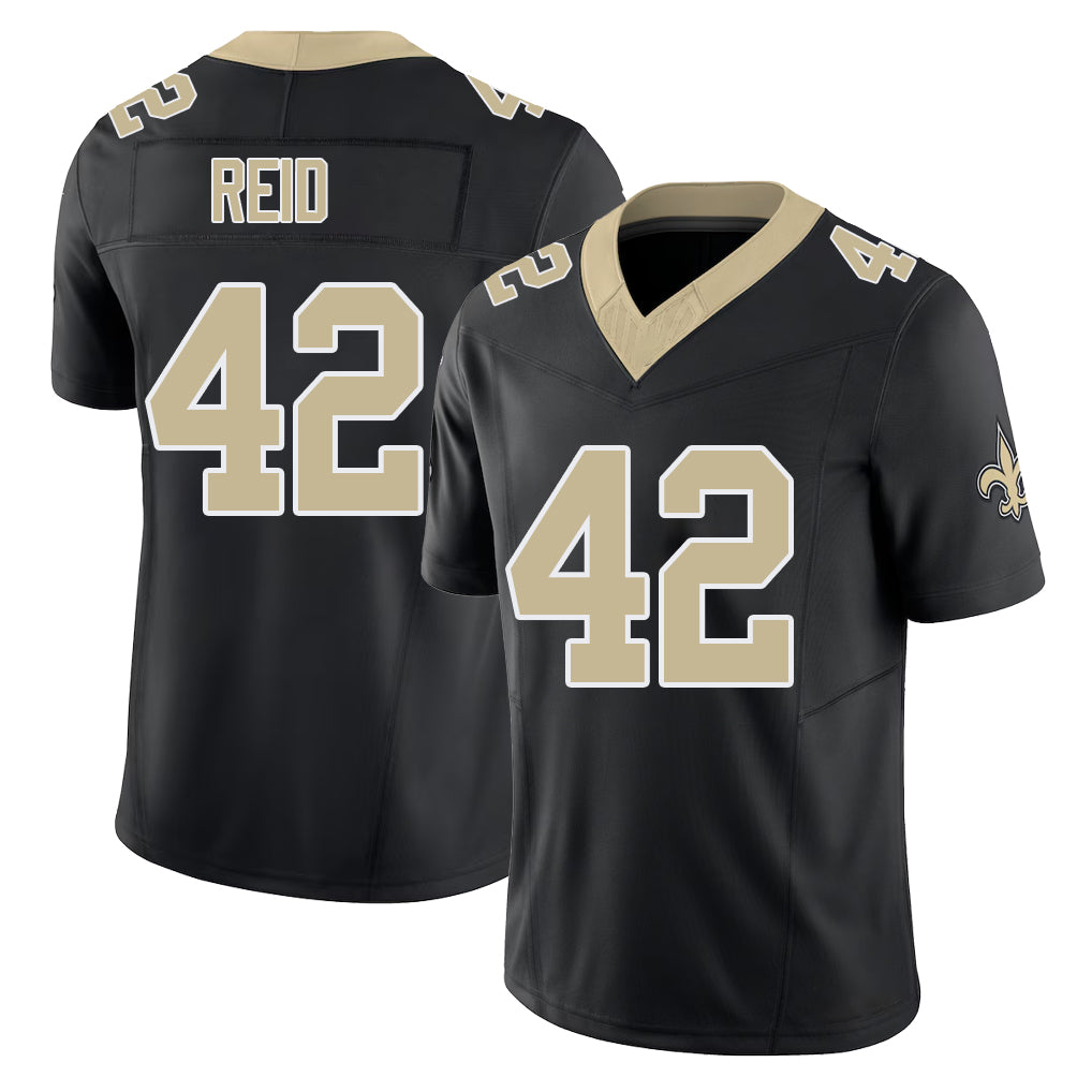 New Orleans #42 Michael Player Football V Neck Short Sleeve Black Jersey Reid For Men Youth Women Gift