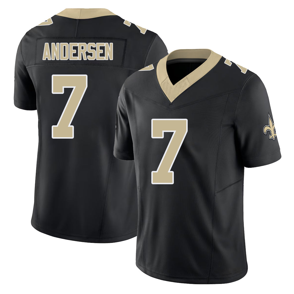 New Orleans #7 Morten Player Football V Neck Short Sleeve Black Jersey Andersen For Men Youth Women Gift