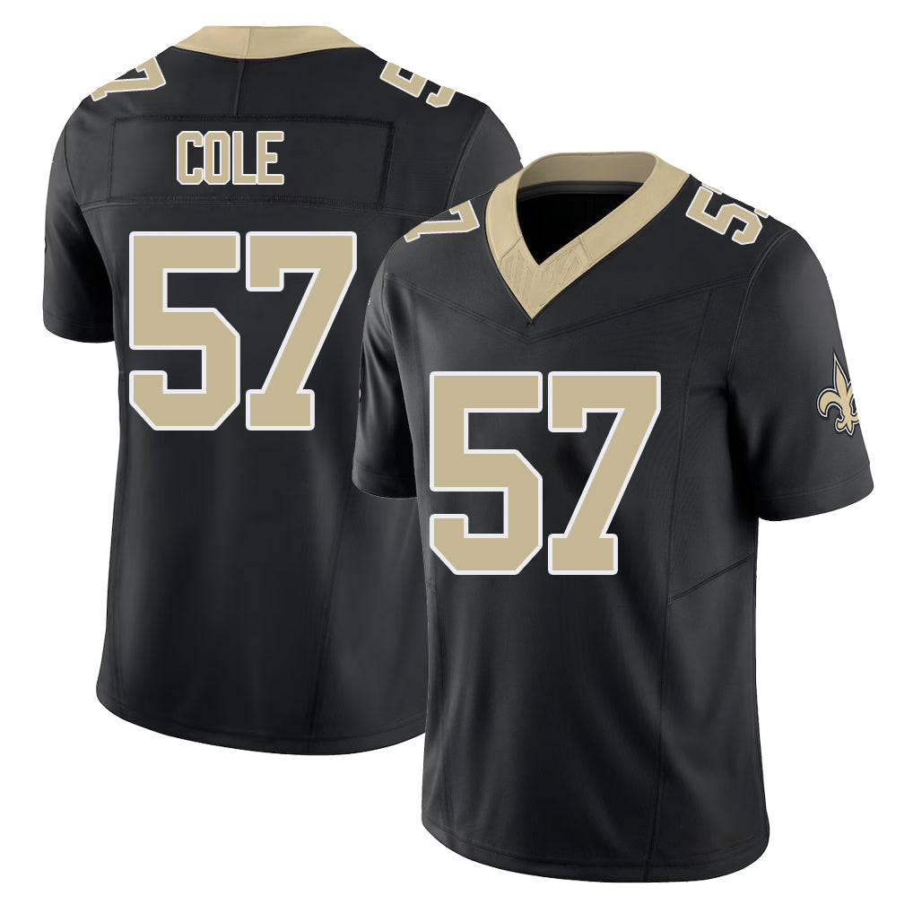 New Orleans #57 Myles Player Football V Neck Short Sleeve Black Jersey Cole For Men Youth Women Gift