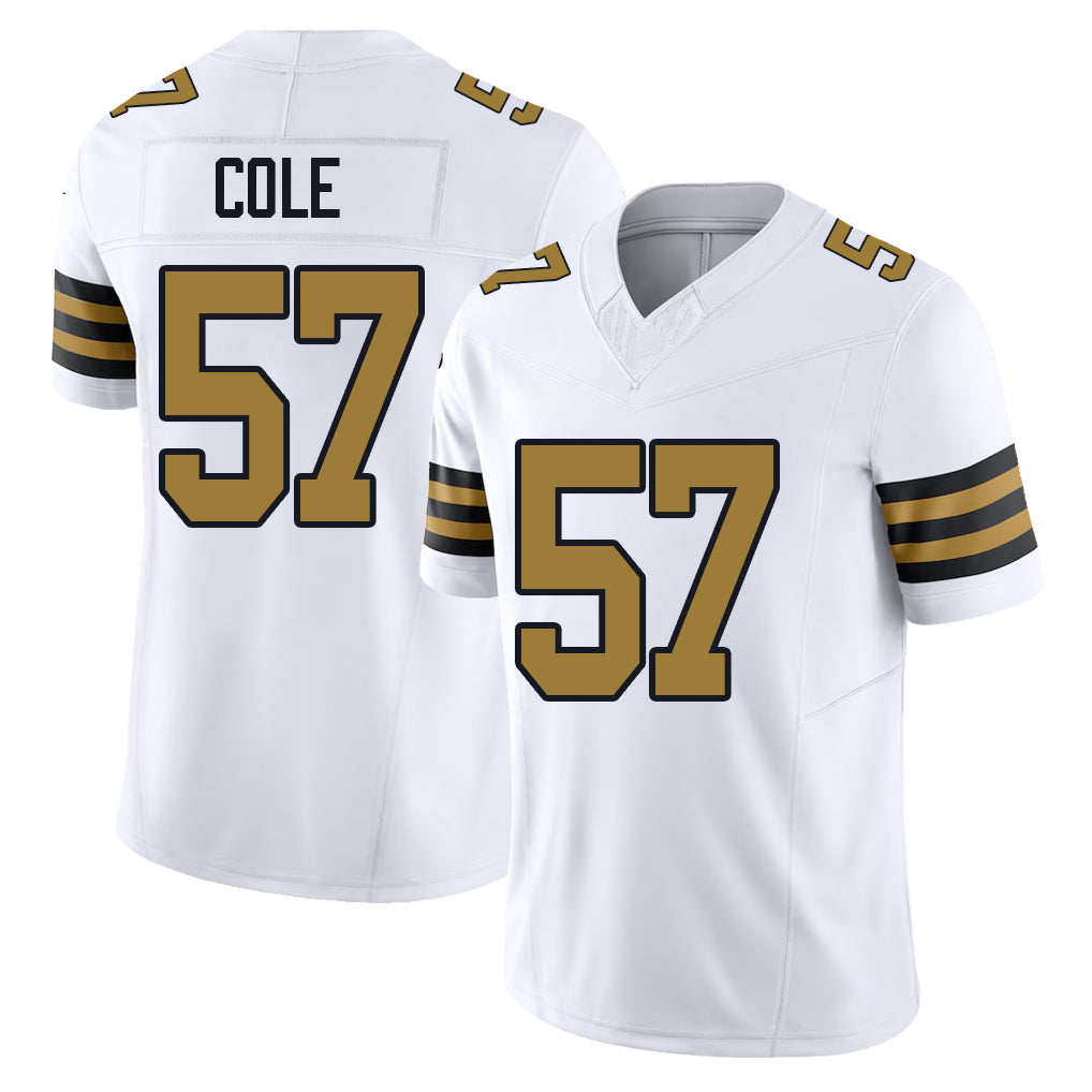 New Orleans #57 Myles Player Football V Neck Short Sleeve White Jersey Cole For Men Youth Women Gift