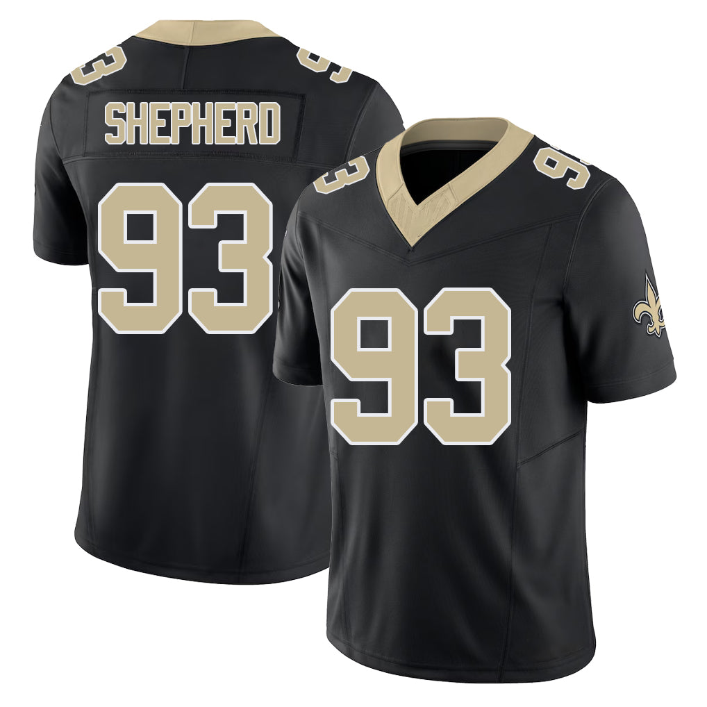 New Orleans #93 Nathan Player Football V Neck Short Sleeve Black Jersey Shepherd For Men Youth Women Gift