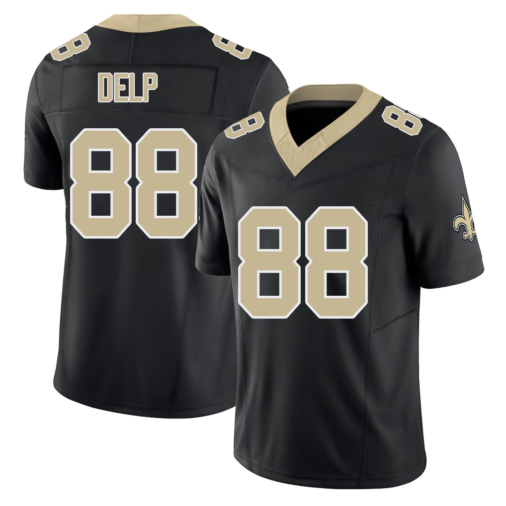 New Orleans #88 Oscar Player Football V Neck Short Sleeve Black Jersey Delp For Men Youth Women Gift