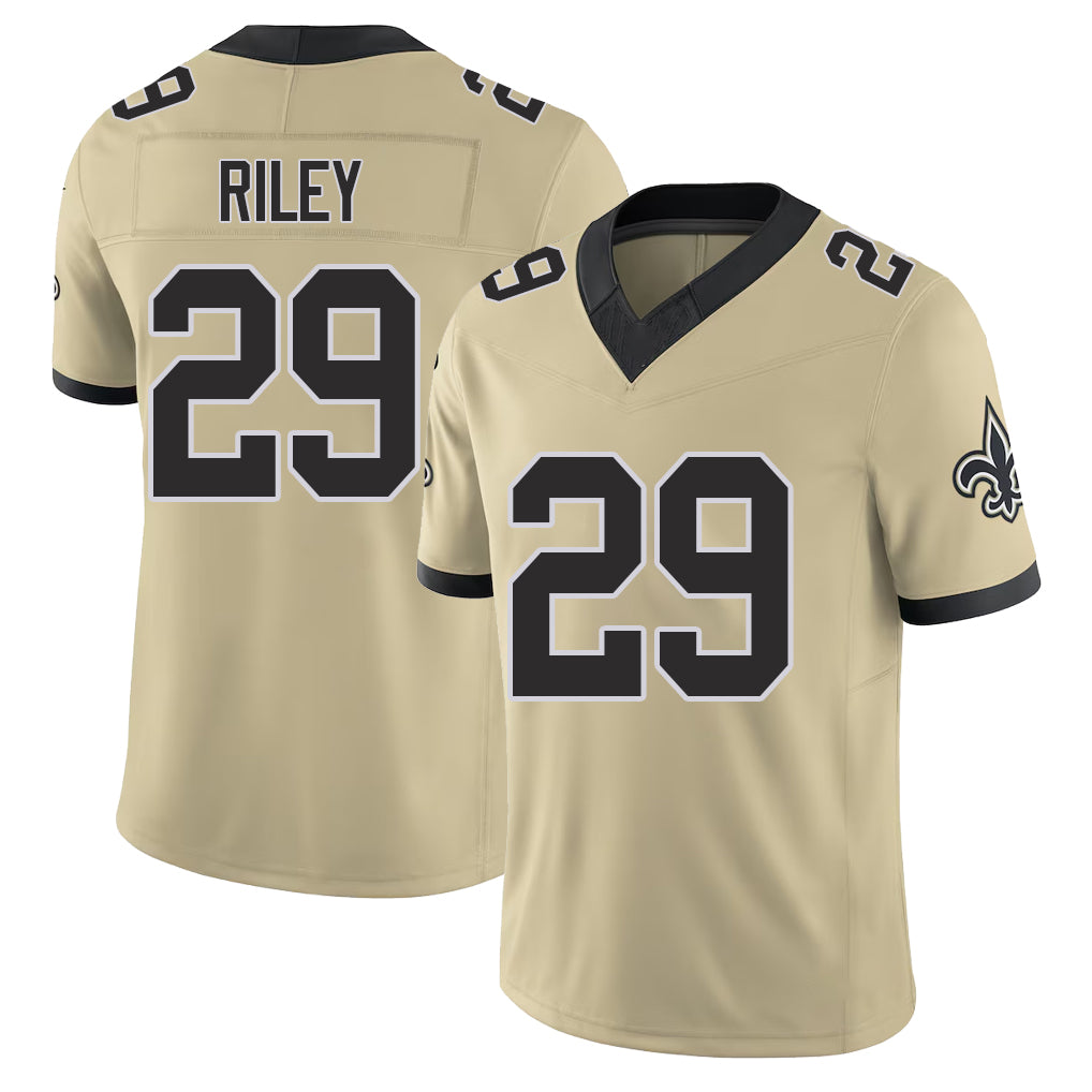 New Orleans #29 Quincy Player Football V Neck Short Sleeve Gold Jersey Riley For Men Youth Women Gift