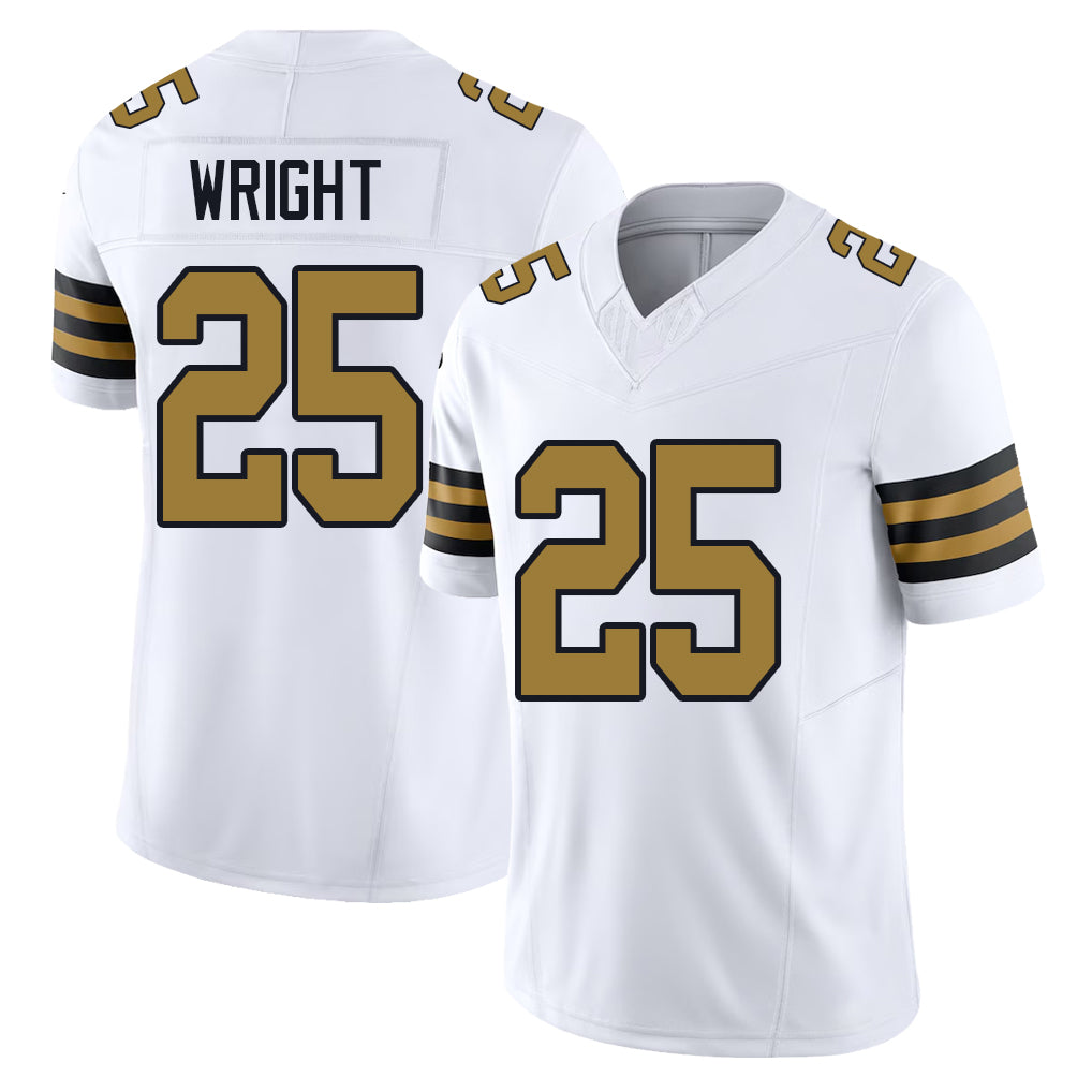 New Orleans #25 Rejzohn Player Football V Neck Short Sleeve White Jersey Wright For Men Youth Women Gift