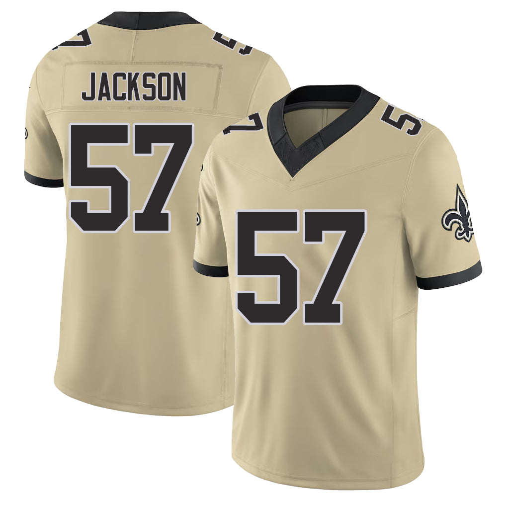 New Orleans #57 Rickey Player Football V Neck Short Sleeve Gold Jersey Jackson For Men Youth Women Gift