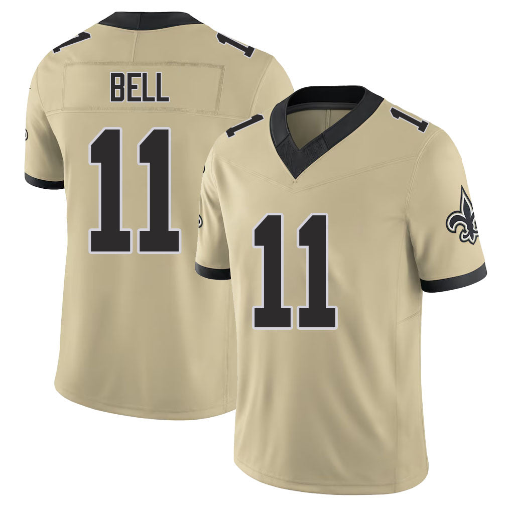 New Orleans #11 Ronnie Player Football V Neck Short Sleeve Gold Jersey Bell For Men Youth Women Gift