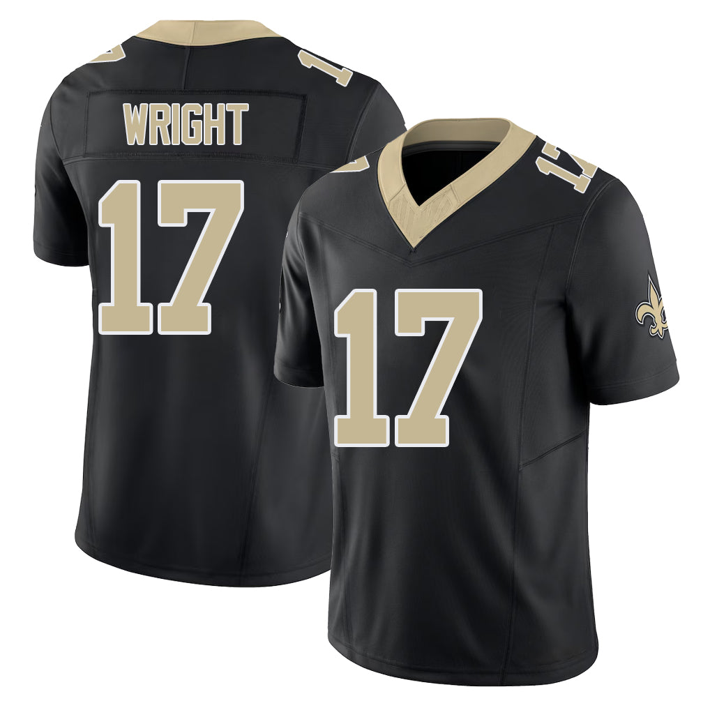 New Orleans #17 Ryan Player Football V Neck Short Sleeve Black Jersey Wright For Men Youth Women Gift