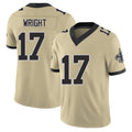 New Orleans #17 Ryan Player Football V Neck Short Sleeve Gold Jersey Wright For Men Youth Women Gift