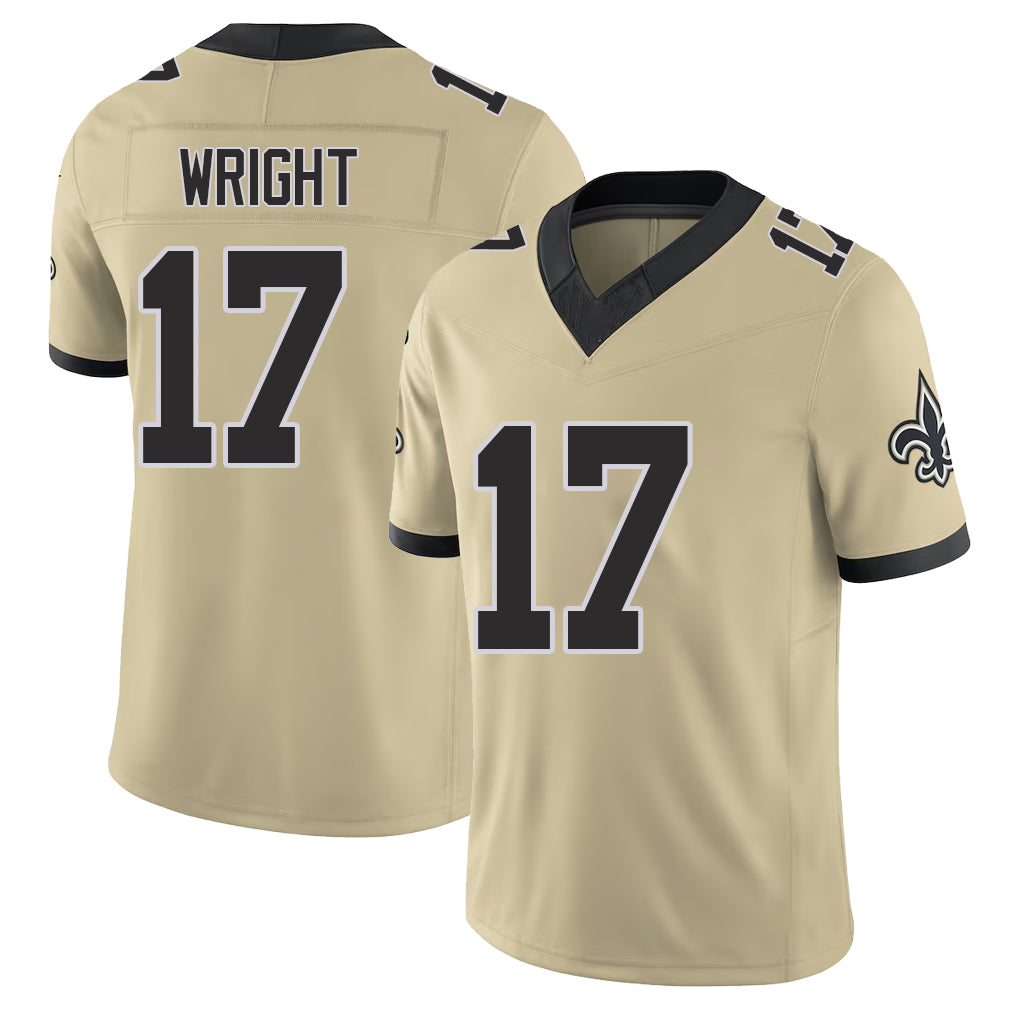 New Orleans #17 Ryan Player Football V Neck Short Sleeve Gold Jersey Wright For Men Youth Women Gift